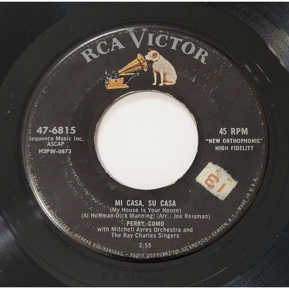 Perry Como Round And Round / Mi Casa, Su Casa 45 RPM RCA VG Pop '57 - Picture 2 of 2